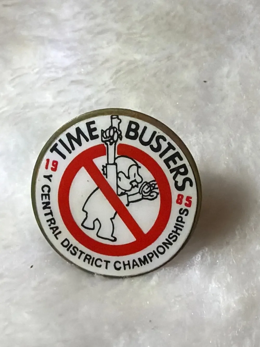 Vintage 1985 Time Busters Central District Championship Lapel Pin Parody